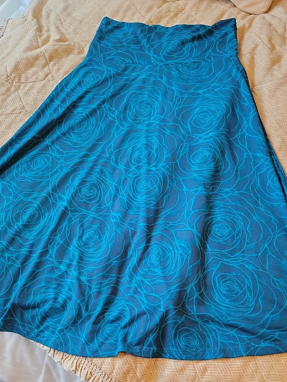 LuLaRoe Teal Rose-Print Maxi Skirt